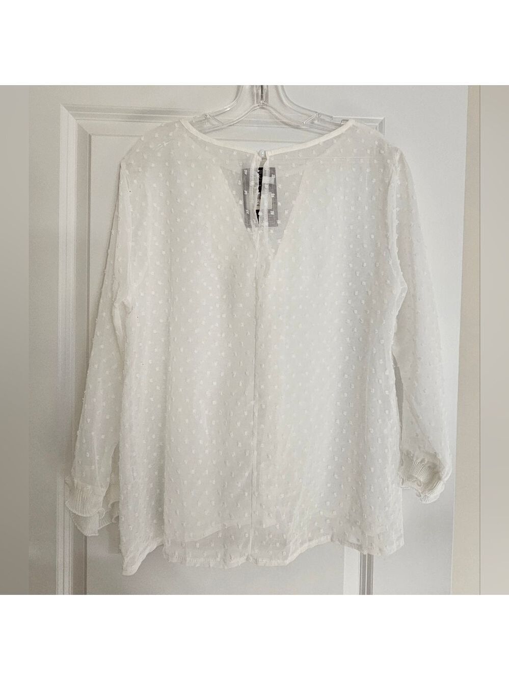 White Sheer Swiss Dot Ruffled Business Casual Blouse Size Small NWT - Picture 5 of 9